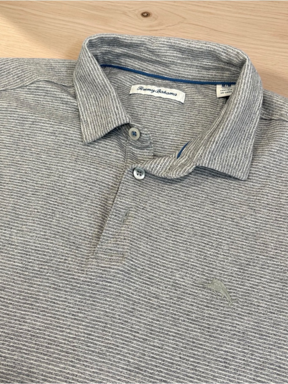 Tommy Bahama Golf Polo - Gray and White Micro-Stripe Polo